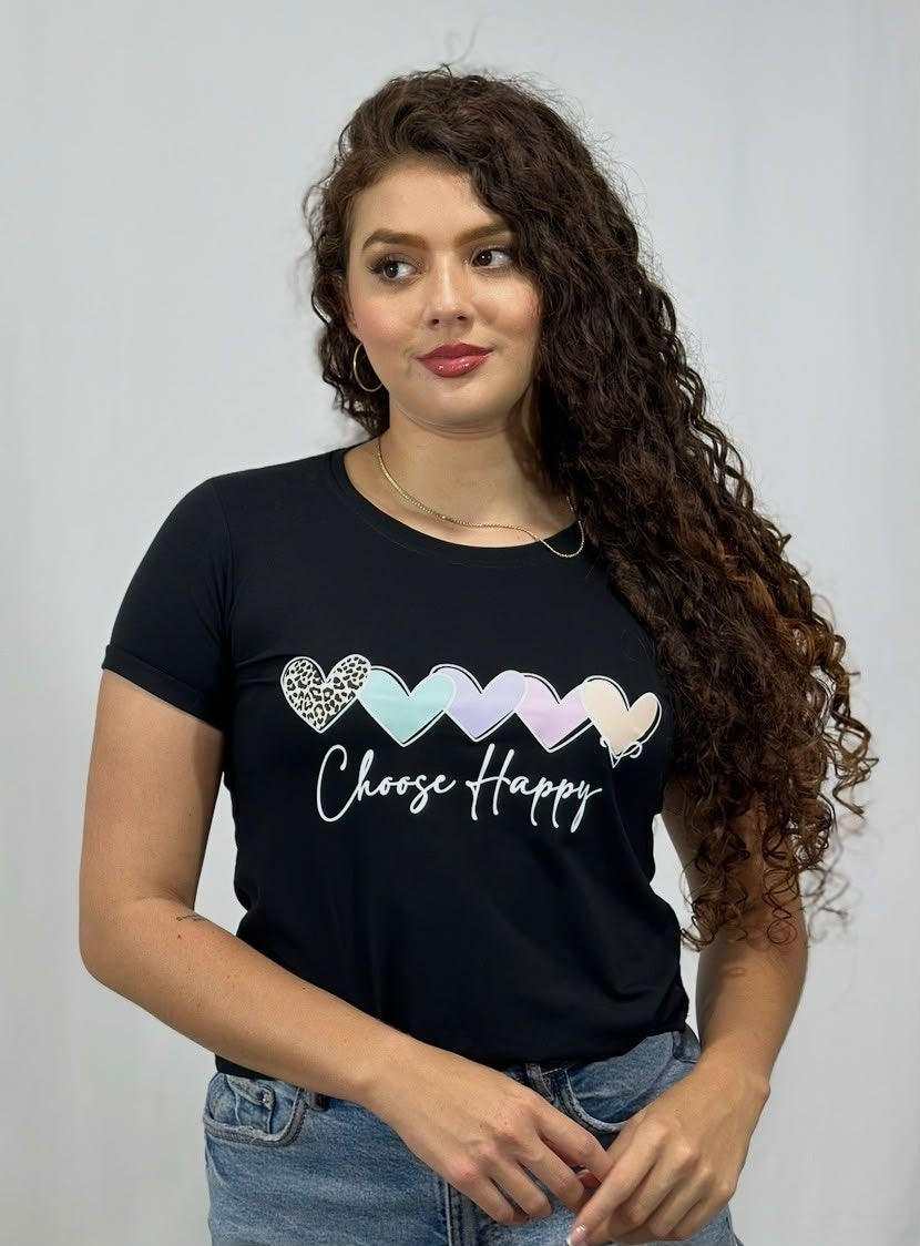 Camiseta Esencial Dama - Choose Happy color Negro - Basictex