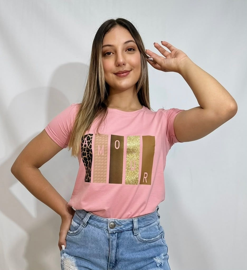 Camiseta Esencial Dama - Amour color Rosado - Basictex