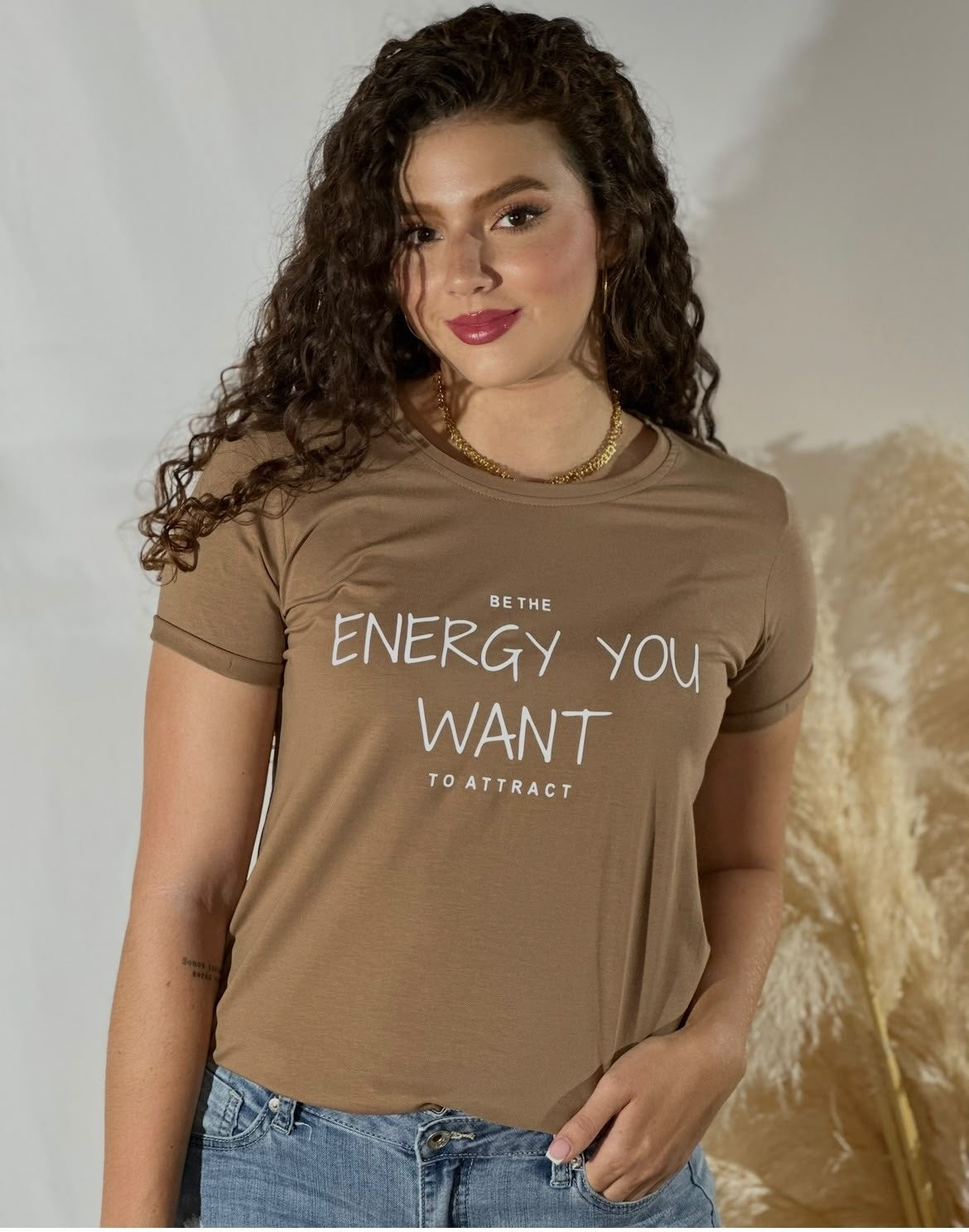 Camiseta Esencial Dama - Energy You Want color Chocolate - Basictex