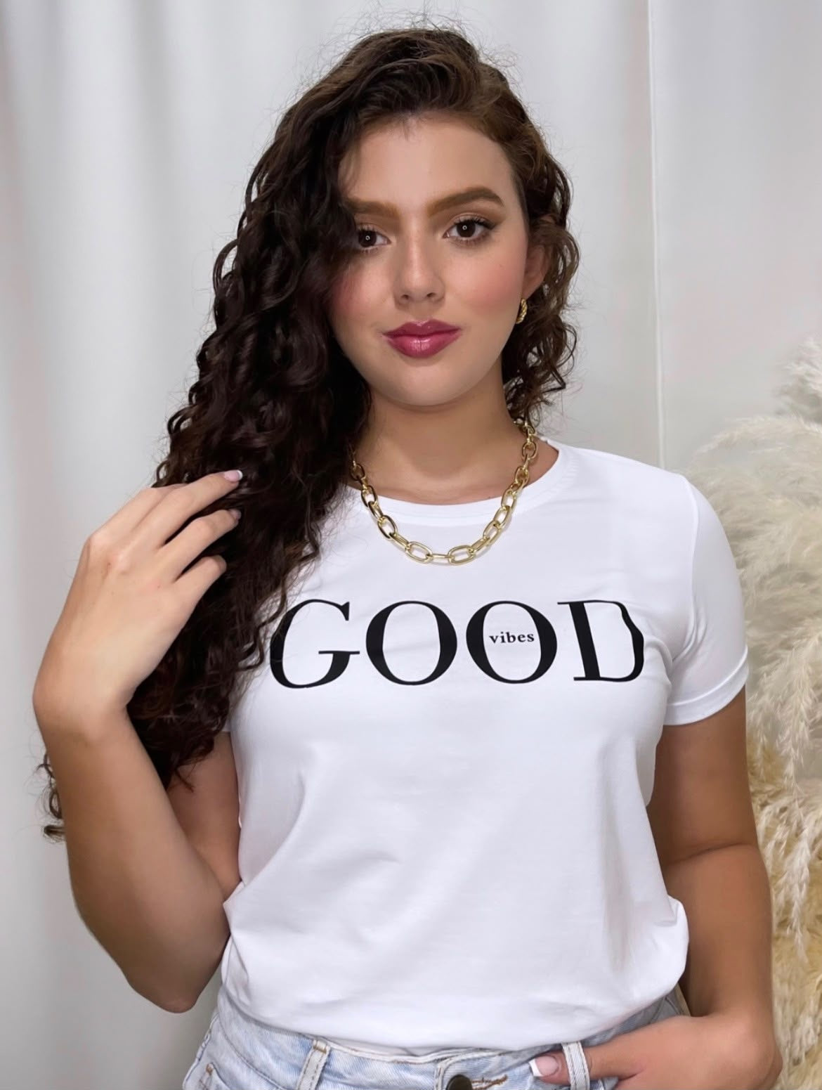 Camiseta Esencial Dama - Good Vibes - Basictex