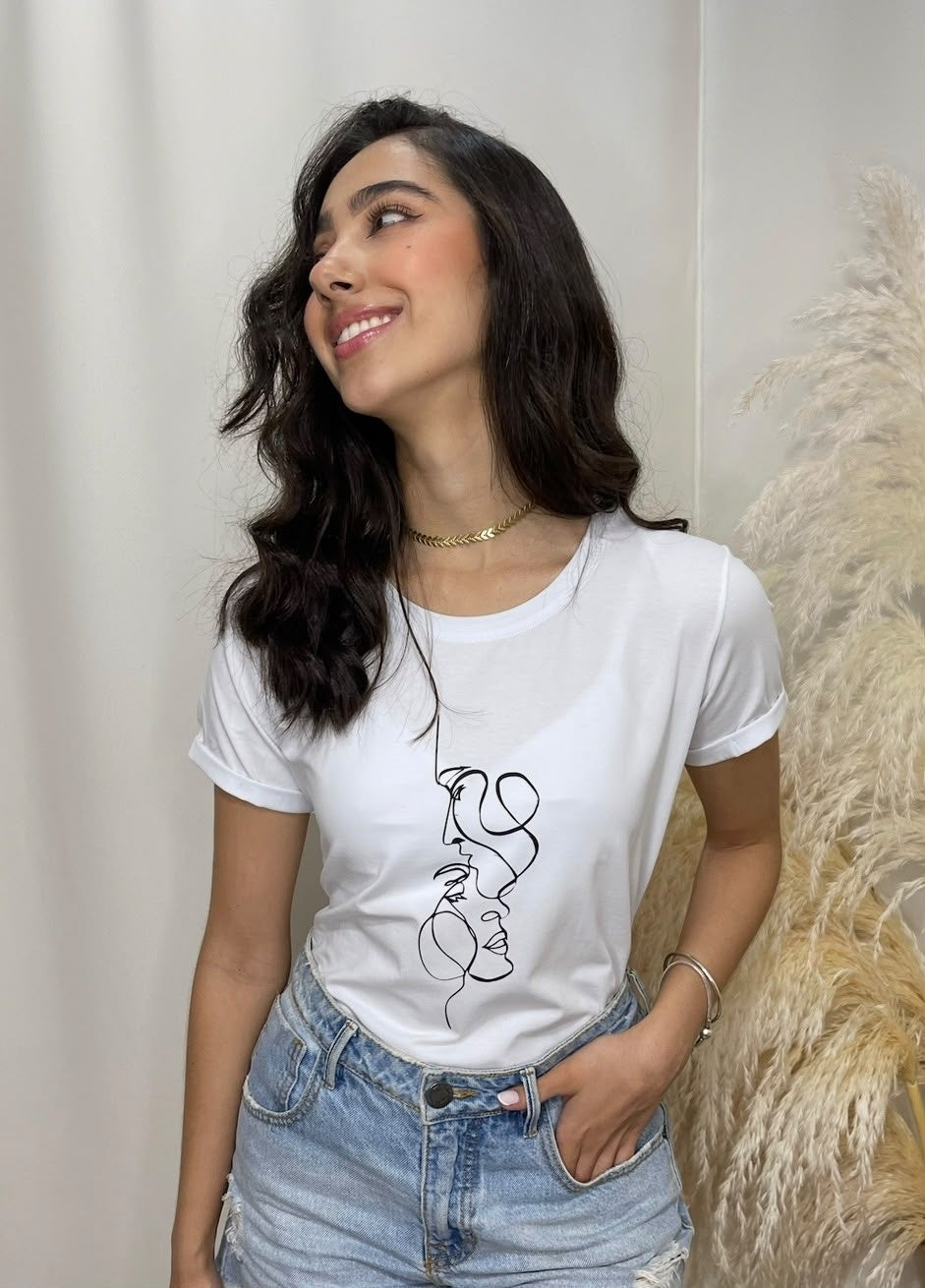 Camiseta Esencial Dama - Rostros Lineales - Basictex
